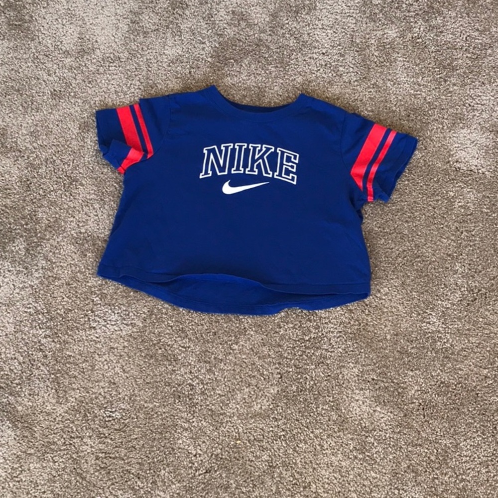Blue and red Nike crop top.